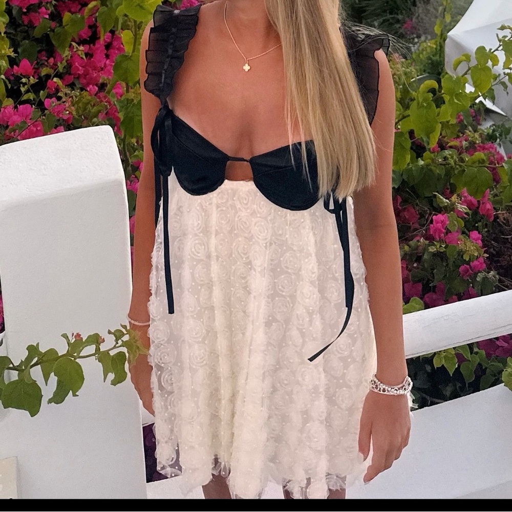 Black Satin & Ivory Rosette Bridal Cocktail Dress